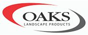 OAKS Landscape Products logo with red and gray swooshes